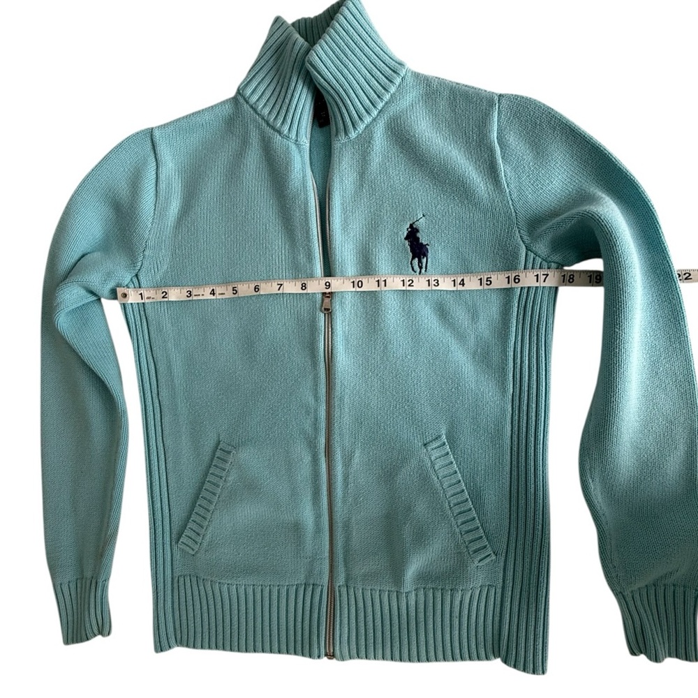 Polo Ralph Lauren Golf W’s Full Zip Sweater Small Aqua sky blue Jacket cotton - Picture 11 of 14